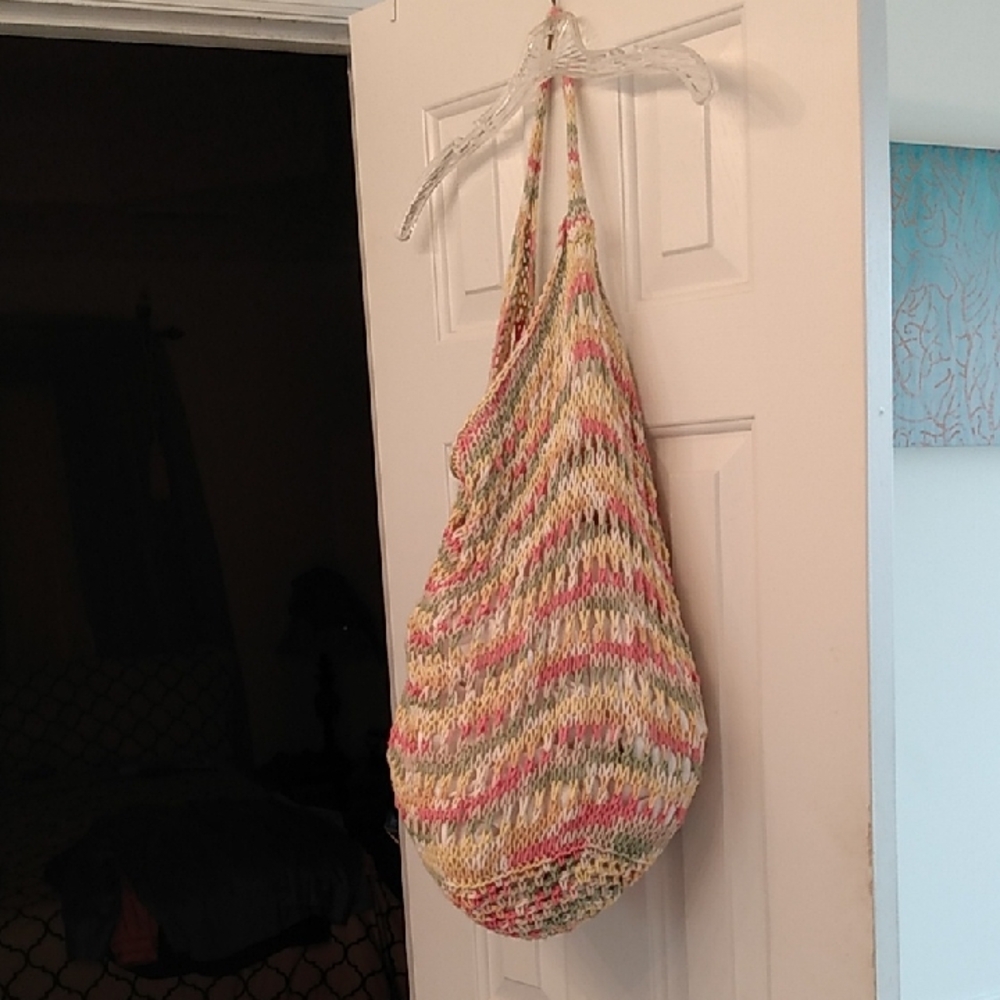 BOHO HOBO Multicolor Knit Crochet Large Stretchy Shoulder Bag